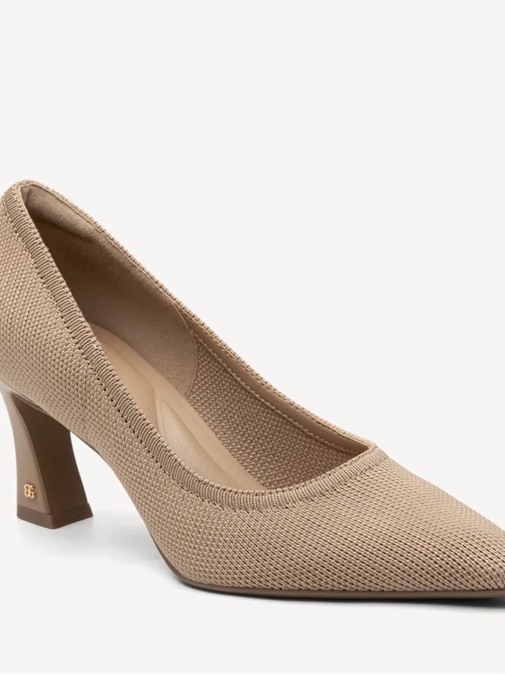 Knit Pointed-Toe Mid Heel Pump in Taupe